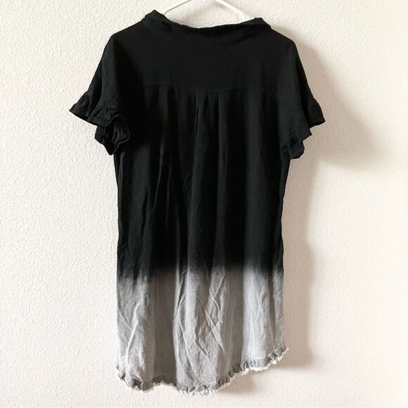 Umgee Black Ombré Bohemian Cottagecore Lagenlook Linen Blend Mini Shirt Dress S - Picture 2 of 8